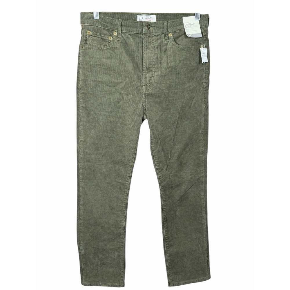 GAP Women's Vintage Slim Corduroy Pants 30R High Rise‎ Green Stretch NWT
